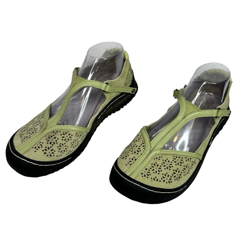 Jambu Womens 10M Green Suede Mary Jane Shoes Floral Cutout Relax Foam Comfort